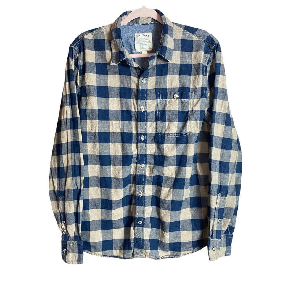 Fat Face Men’s Blue Buffalo Plaid Button Down Shirt Size L